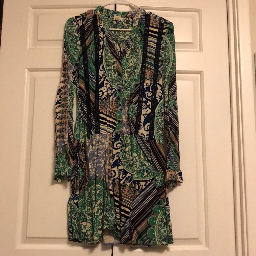 Anthropology navy and green tunic dress